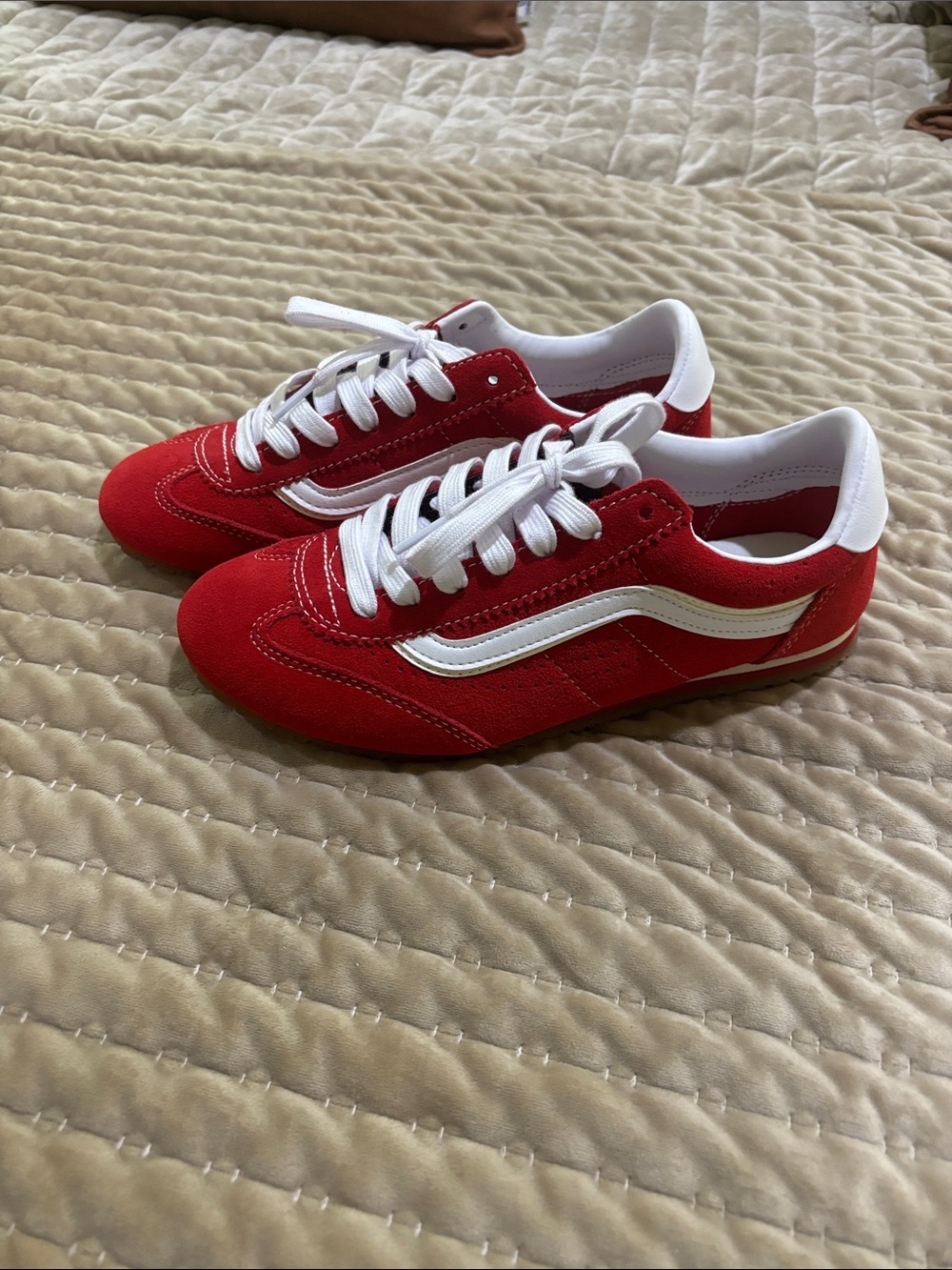 Vans Kids Red Low-Top Sneakers with White Stripe